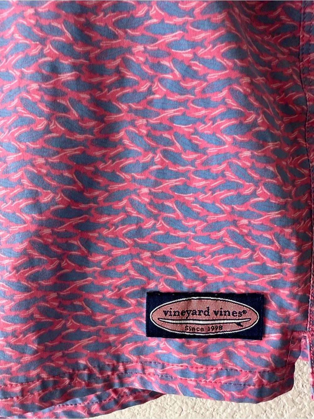 Vineyard Vines‎ Men's XL Pink Blue Fish Print Chappy Swim Trunks Shorts